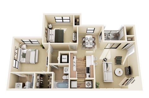 Floor plan for 2 beds, 2 baths, 1070 sqft
